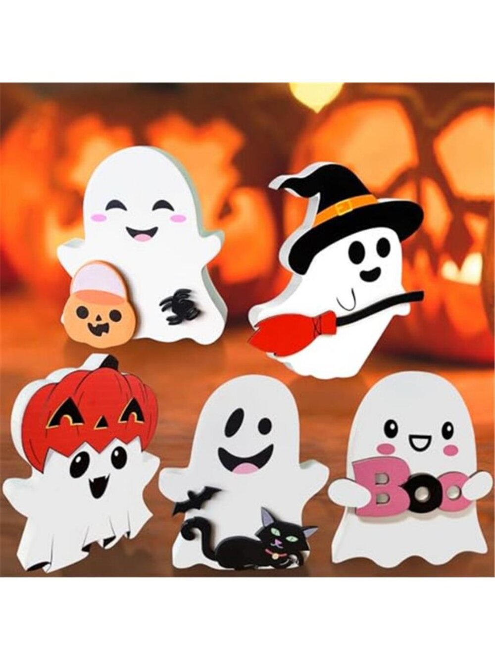 Cute Ghost Halloween Decorations Indoor: Wooden Ghost Decor Table Signs Set of 5
